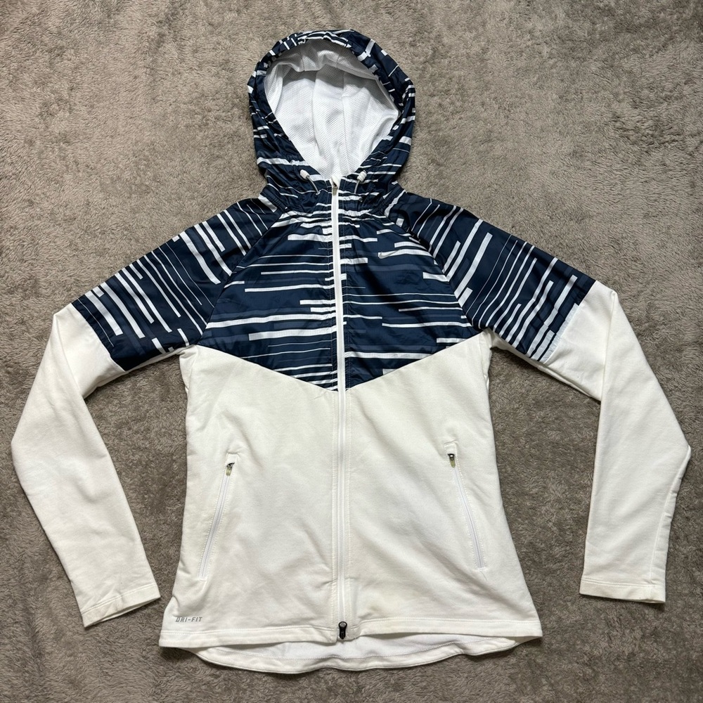 Nike Jacket Adult L Blue Full Zip Hooded Running Athletic Swoosh Logo Women’s S